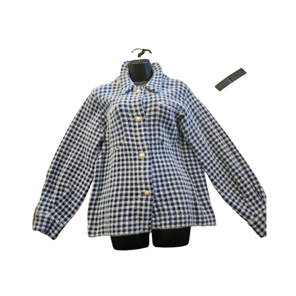 MAX STUDIO button-up blue/ white knit polyester nylon jacket - Picture 2 of 6